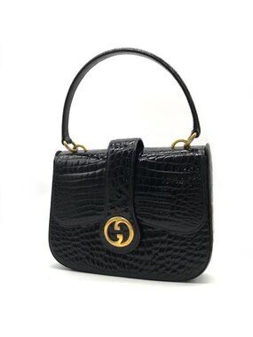 Gucci Croco Logo Push Lock Hand Bag